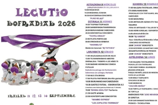 Legutioko Jaiak 2026: egitaraua