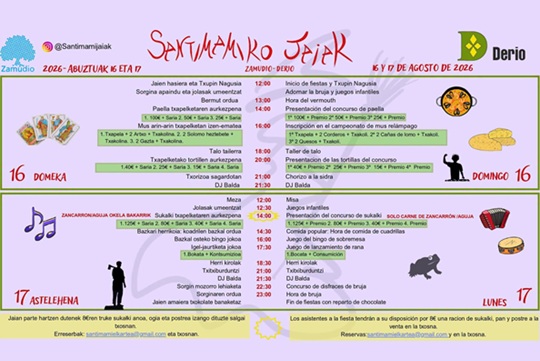 Santimamiko Jaiak 2026 Zamudion: egitaraua