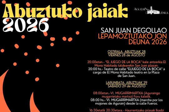 Aguraingo Lepamoztutako Jon Deuna Jaiak 2026: egitaraua