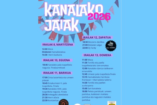 Kanalako Jaiak 2026 Sukarrietan: egitaraua