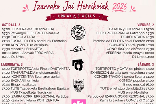 Izarrako Jaiak 2026 Urkabistaizen: egitaraua